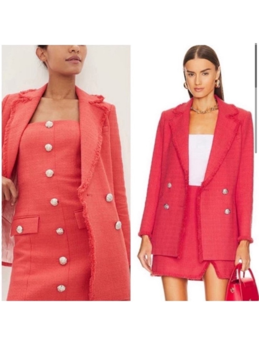 VERONICA BEARD | Nayeli Dickey Blazer Jacket
Tweed Cotton Blend Watermelon Coral